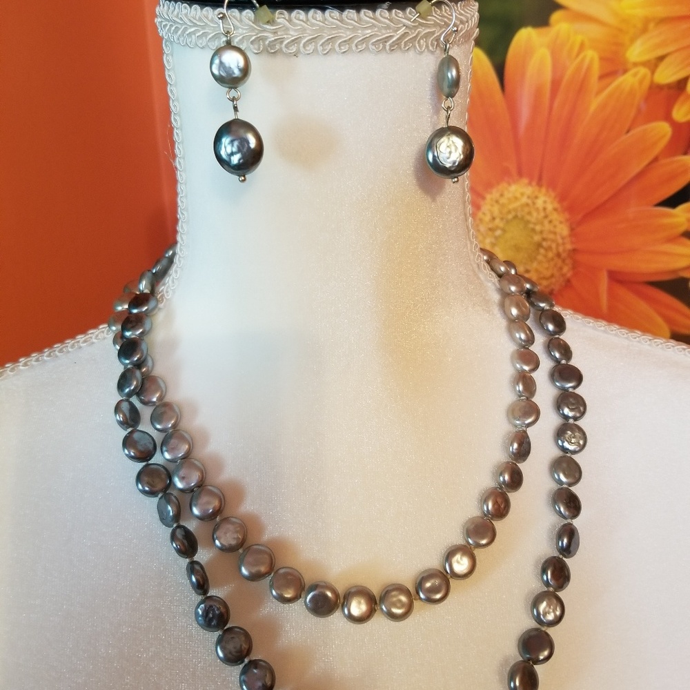 Grey Pearl Necklace and Earring set